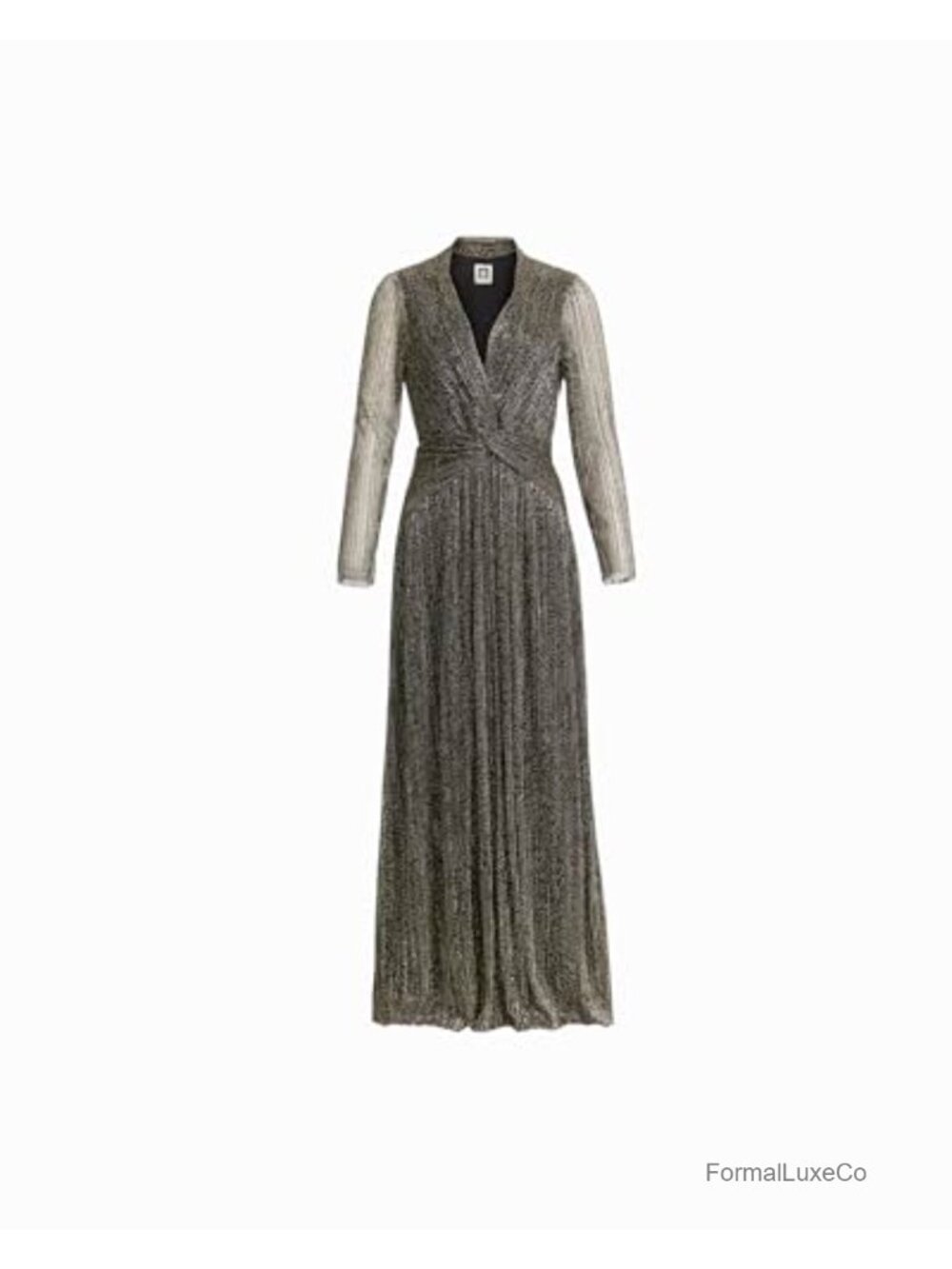 Anne Klein Maxi Dress Long Sleeve Twist Front Pleated V-Neck Formal